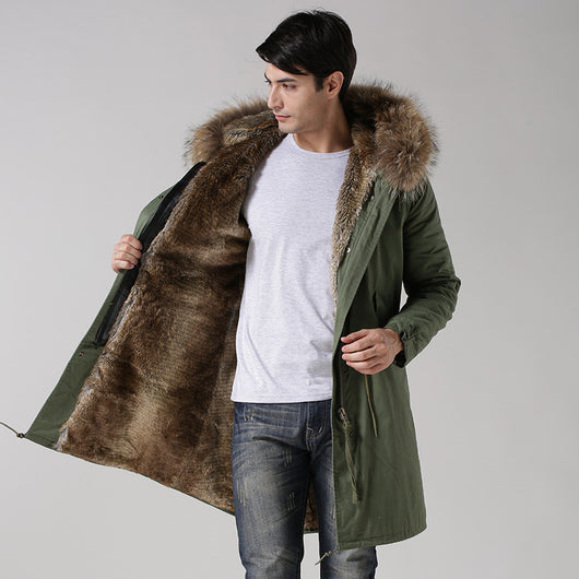 Pomkin Men's Fur Lined Green Convertible Parka