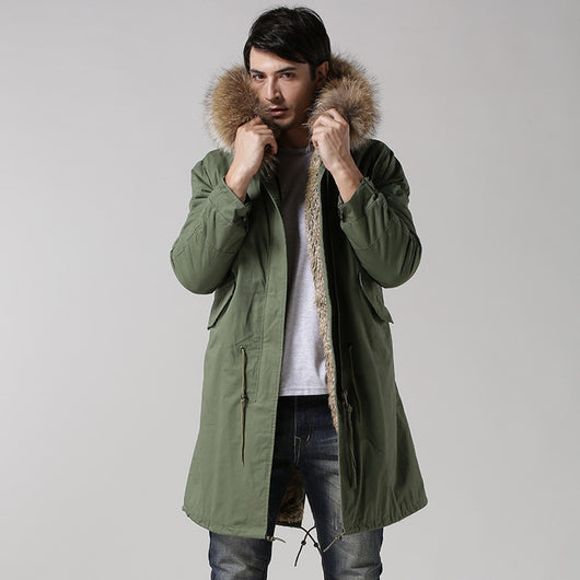 Pomkin Men's Fur Lined Green Convertible Parka