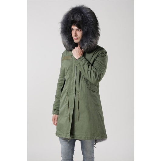 Pomkin Men's Grey Fur Green Convertible Parka