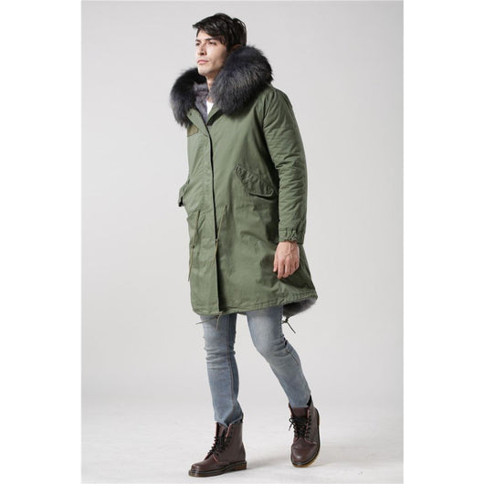 Pomkin Men's Grey Fur Green Convertible Parka