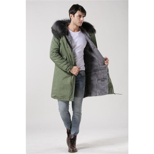 Pomkin Men's Grey Fur Green Convertible Parka