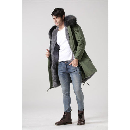 pomkin Men's Grey Fur Green Convertible Parka