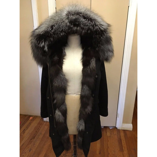 Pomkin Men's Silver Fox Fur Convertible Parka