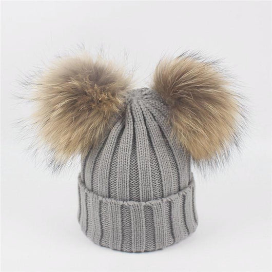 Pomkin Mini Grey Double Natural Pomkin Fur Pom Hat