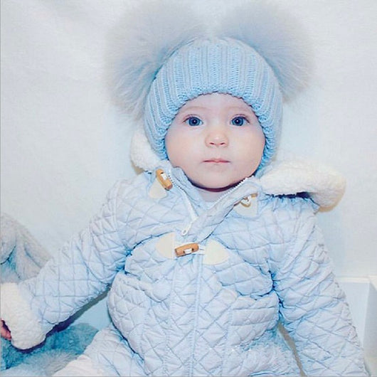 Pomkin Mini Icy Blue Double Fur Pom Hat