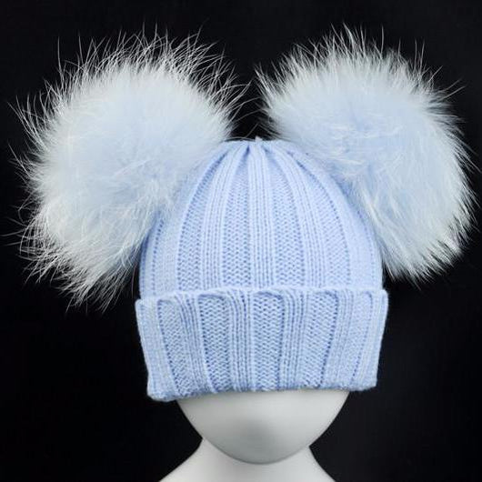 Pomkin Mini Icy Blue Double Fur Pom Hat