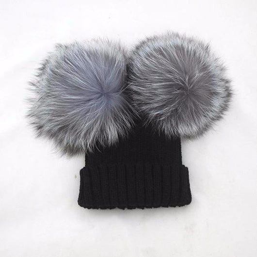 Pomkin Mini Silver Fox Double Pomkin Fur Pom Hat