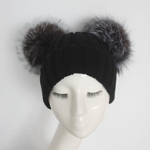 pomkin Mini Silver Fox Double Pomkin Fur Pom Hat