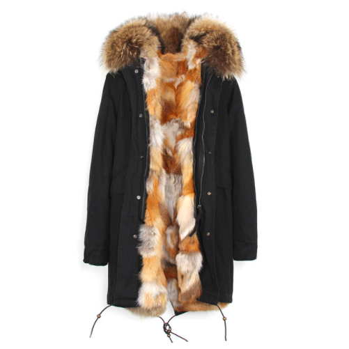 pomkin Natural Fox Fur Black Parka