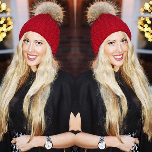 Pomkin Original Berry Red Natural Fur Pomkin Hat