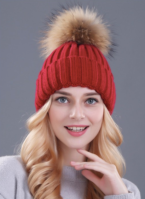 Pomkin Original Berry Red Natural Fur Pomkin Hat