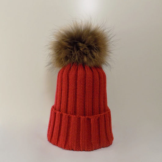 pomkin Original Berry Red Natural Fur Pomkin Hat