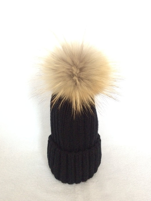 pomkin Original Black Natural Fur Pomkin Hat