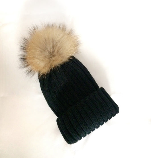 pomkin Original Black Natural Fur Pomkin Hat