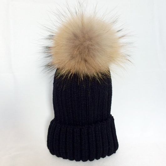 pomkin Original Black Natural Fur Pomkin Hat