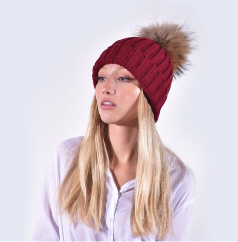 Pomkin Original Burgundy Natural Fur Pomkin Hat