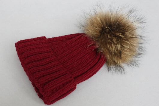 Pomkin Original Burgundy Natural Fur Pomkin Hat
