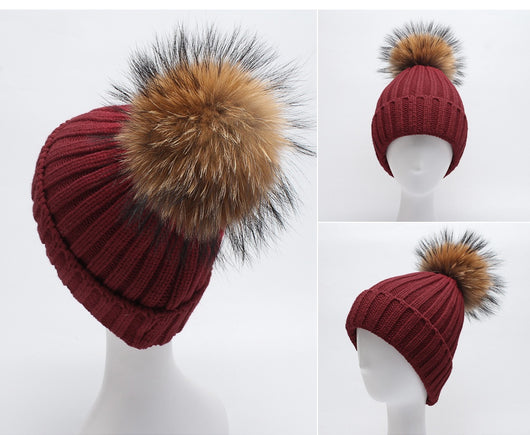 Pomkin Original Burgundy Natural Fur Pomkin Hat