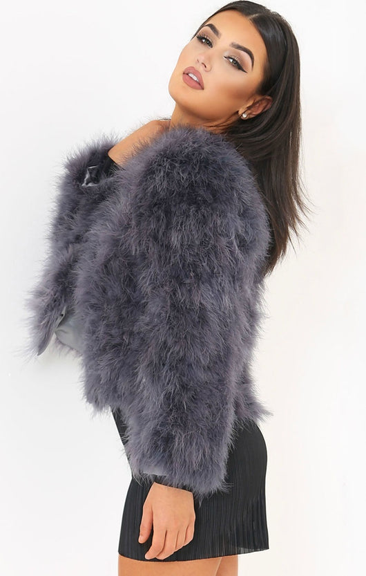 Pomkin Ostrich Feather Jacket - Dark Grey
