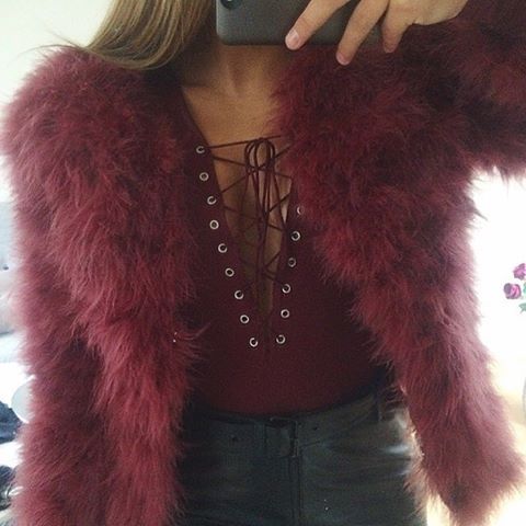 pomkin Ostrich Feather Jacket - Red Wine