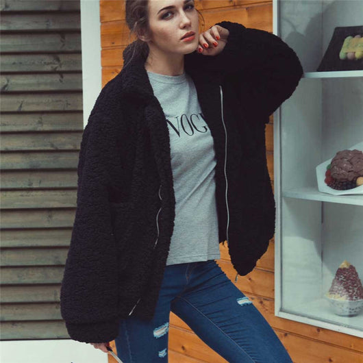 Pomkin Oversized Teddy Bear Zipup Jacket - Black