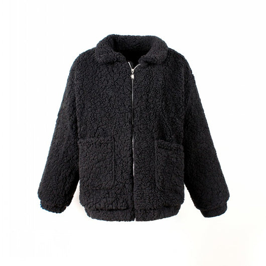 Pomkin Oversized Teddy Bear Zipup Jacket - Black