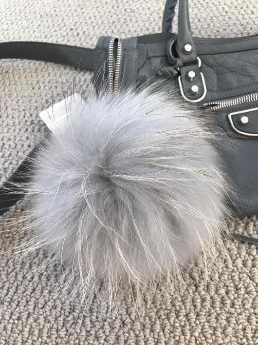 Pomkin Pale Grey Fur Pom Keychain