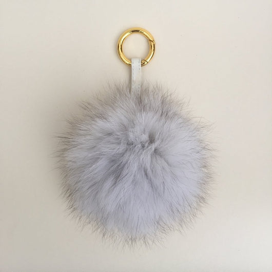 pomkin Pale Grey Fur Pom Keychain