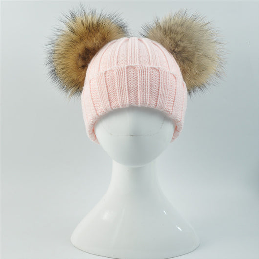 pomkin Pink Double Natural Pomkin Fur Pom Hat