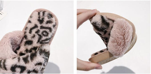 Pomkin Plush Faux Fur Animal Print Home Slippers