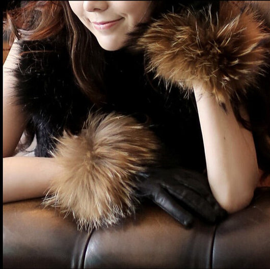 Pomkin Raccoon Fur Cuff Genuine Leather Gloves
