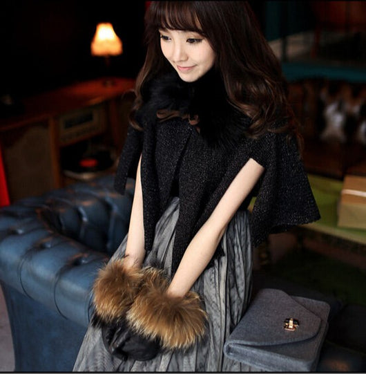 Pomkin Raccoon Fur Cuff Genuine Leather Gloves