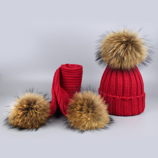 pomkin Red Pomkin Hat + Scarf Set