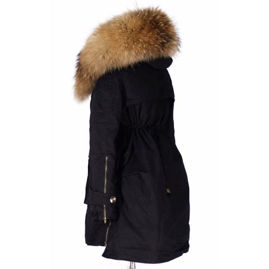 pomkin Removable Fur Hood Parka Black + Black Zips
