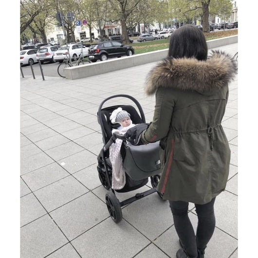 Pomkin Removable Fur Hood Parka Green + Red Zips