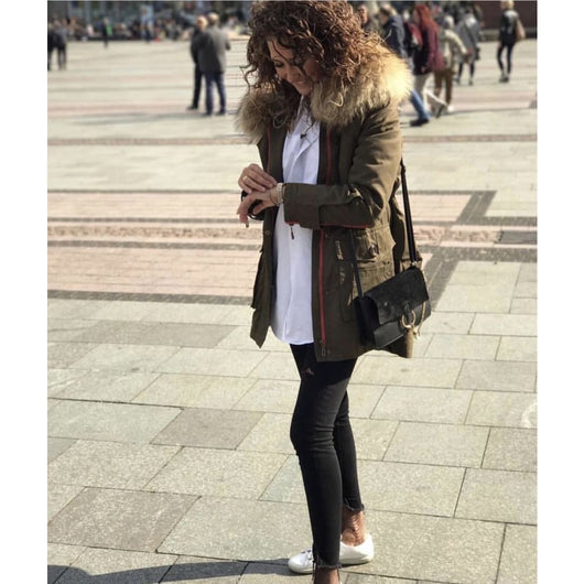 Pomkin Removable Fur Hood Parka Green + Red Zips