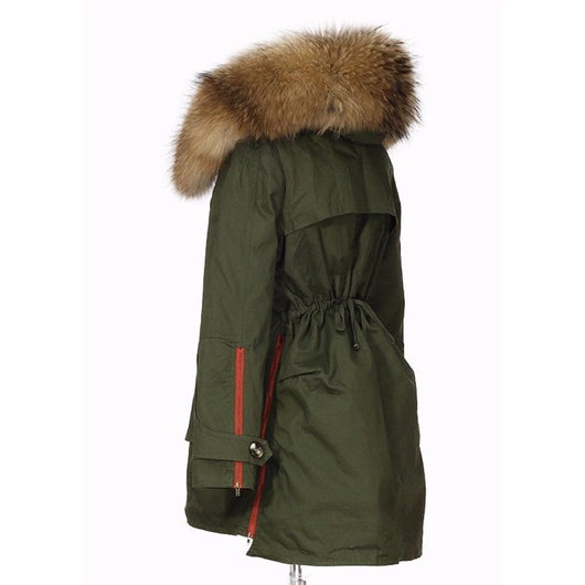 pomkin Removable Fur Hood Parka Green + Red Zips