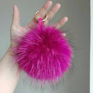Pomkin Rose Fuscia Fur Pom Keychain
