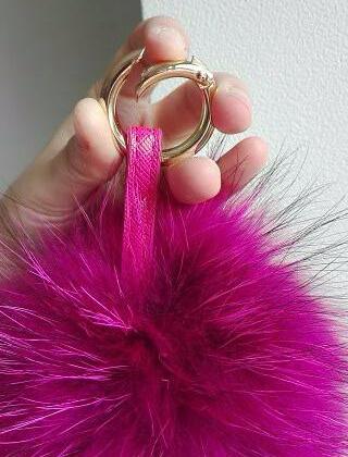 Pomkin Rose Fuscia Fur Pom Keychain