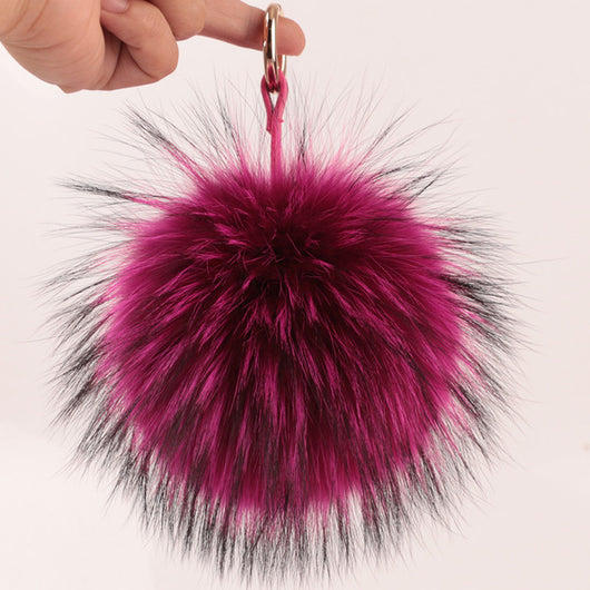 pomkin Rose Fuscia Fur Pom Keychain