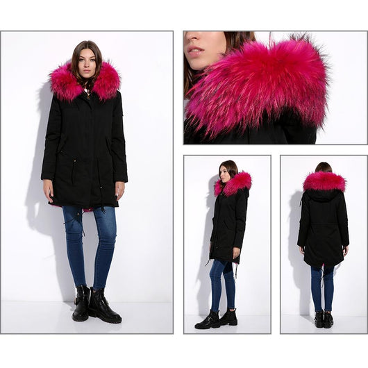 Pomkin Rose Pink Fur Black Parka