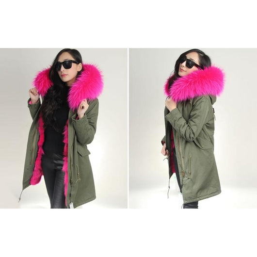 Pomkin Rose Pink Fur Green Parka