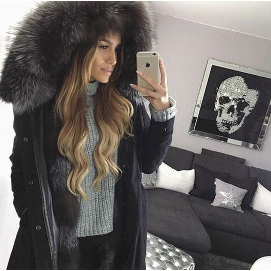 Pomkin Silver Fox Fur Black Parka