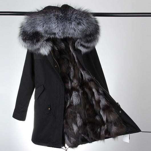 pomkin Silver Fox Fur Black Parka