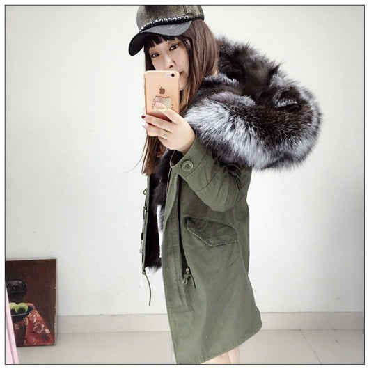 Pomkin Silver Fox Fur Green Parka