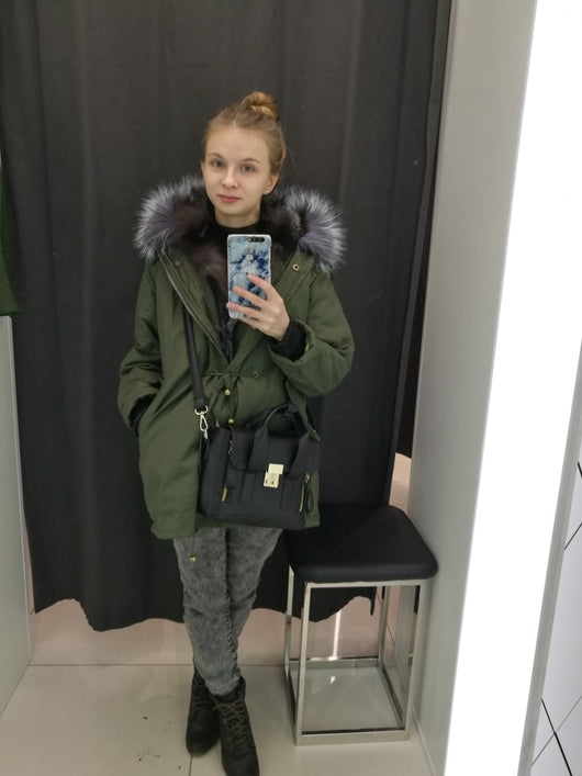 Pomkin Silver Fox Fur Green Parka