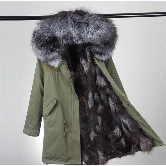 pomkin Silver Fox Fur Green Parka