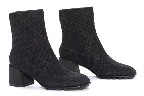 Pons Quintana BLACK SUEDE GINGHAM HEEL ANKLE BOOT 8MM