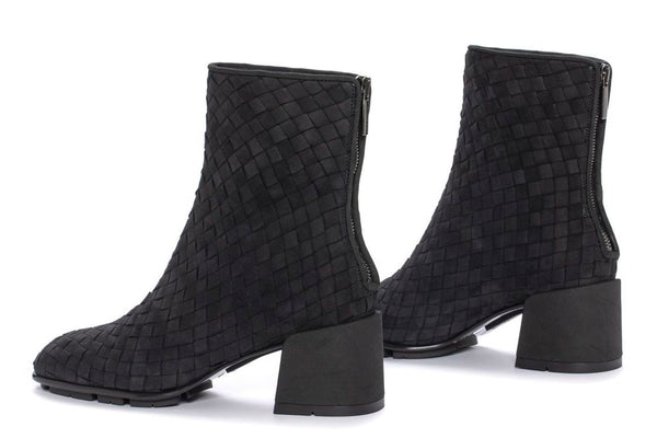 Pons Quintana BLACK SUEDE GINGHAM HEEL ANKLE BOOT 8MM