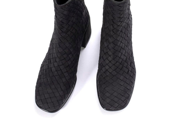 Pons Quintana BLACK SUEDE GINGHAM HEEL ANKLE BOOT 8MM